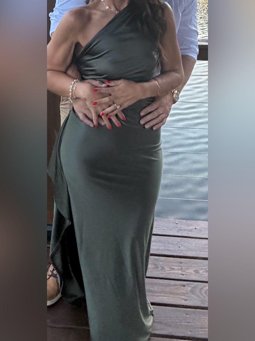 One-Shoulder Olive Green Evening Gown - Sleek Draped Maxi